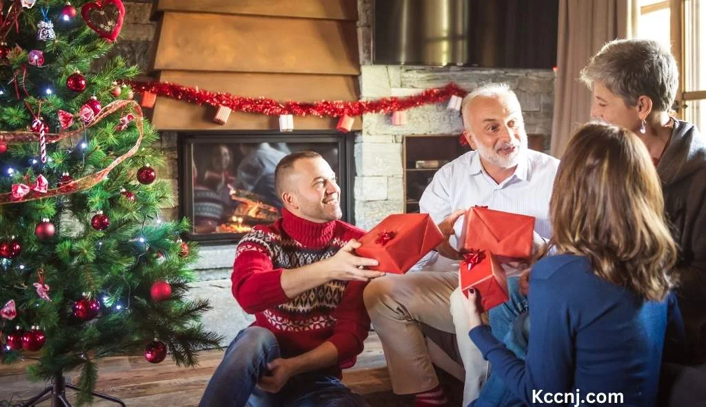 A family exchanging the Christmas gifts