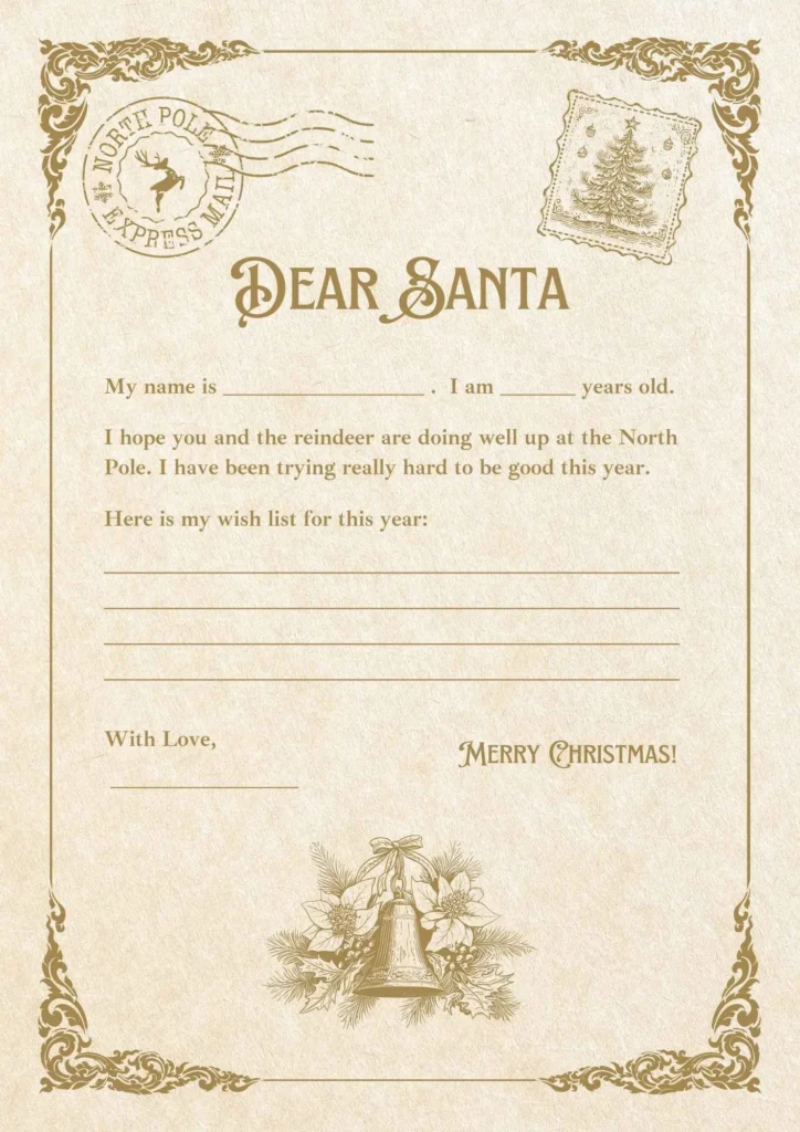 Beige Vintage Christmas Santa Claus Letter