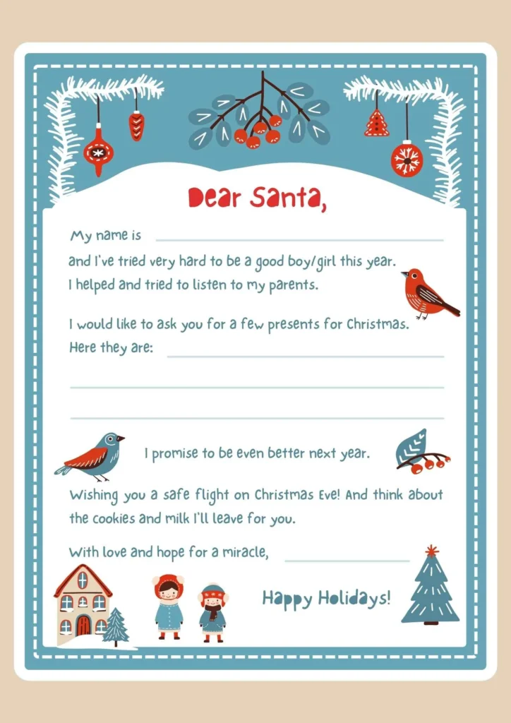 Blue Red Winter Illustration Dear Santa Letter