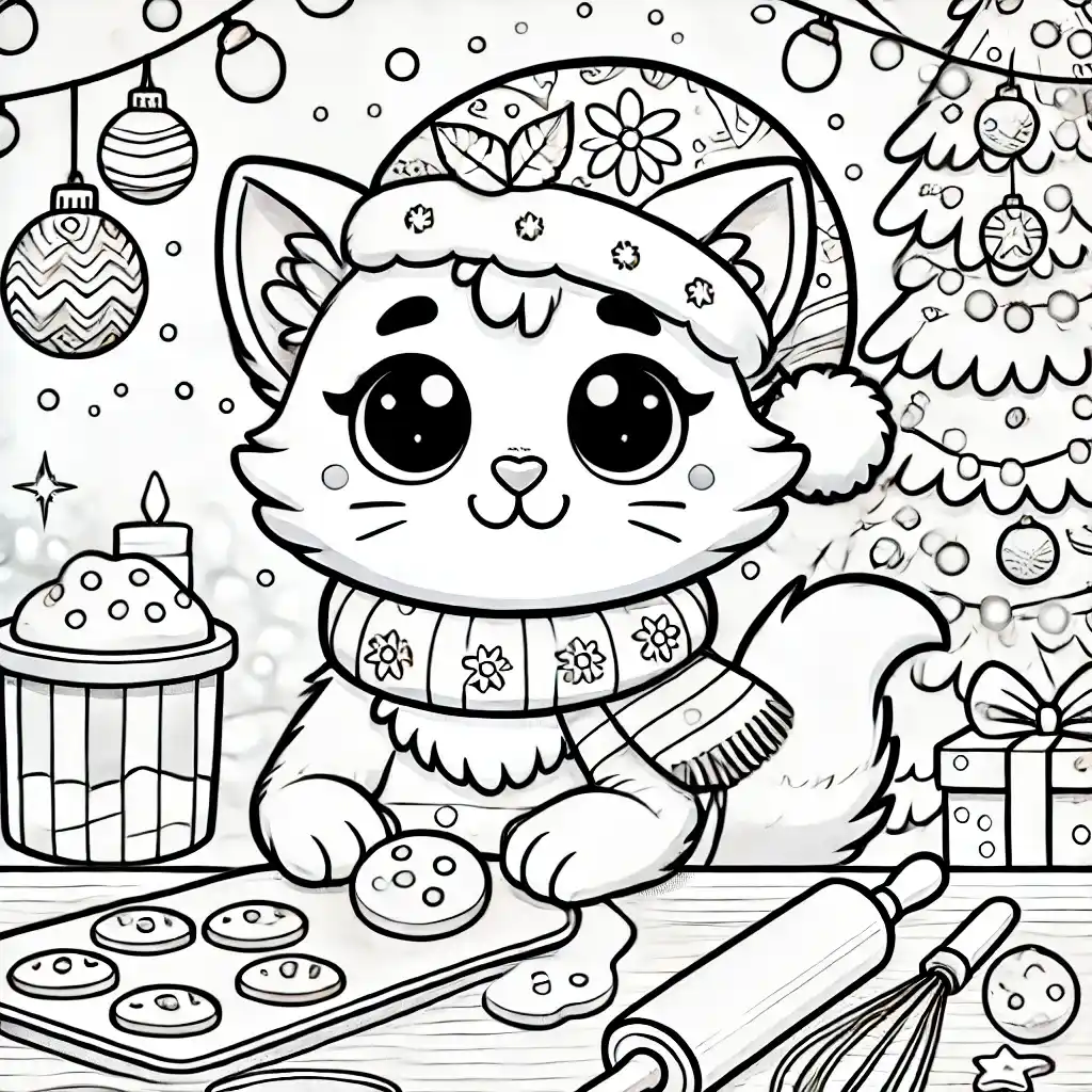 Cat Baking Christmas Cookies