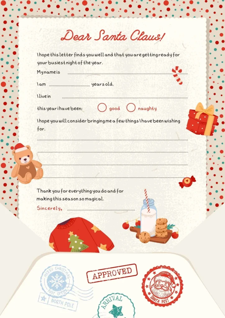 Colorful Cute Illustrated Christmas Wish List Santa Letter