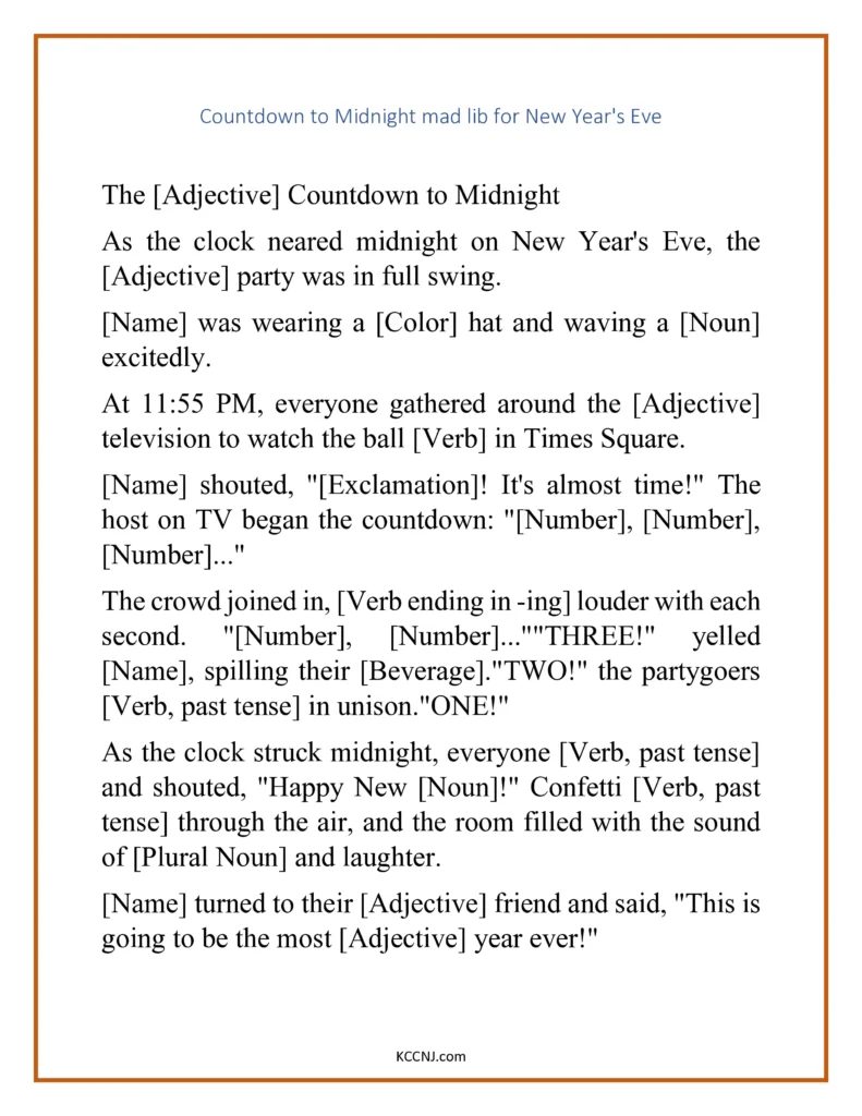 Countdown to Midnight Mad Lib