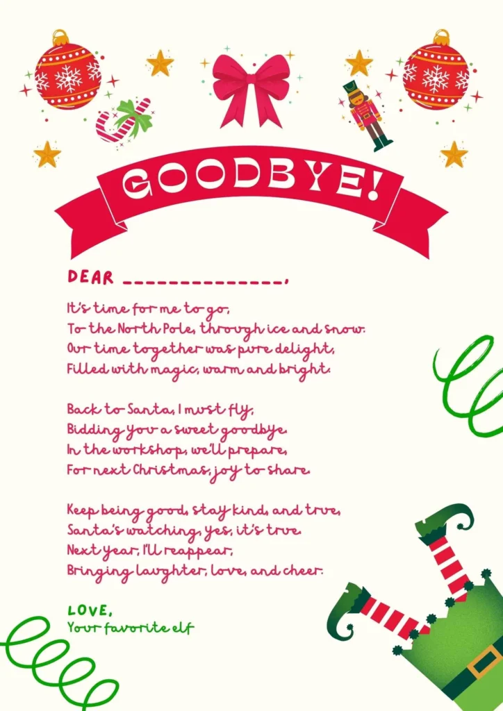 Elf on the shelf goodbye letter template