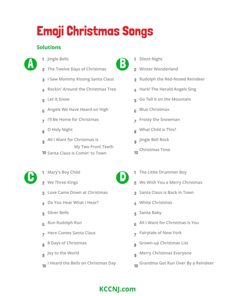 Emoji Christmas Songs game solution answer key