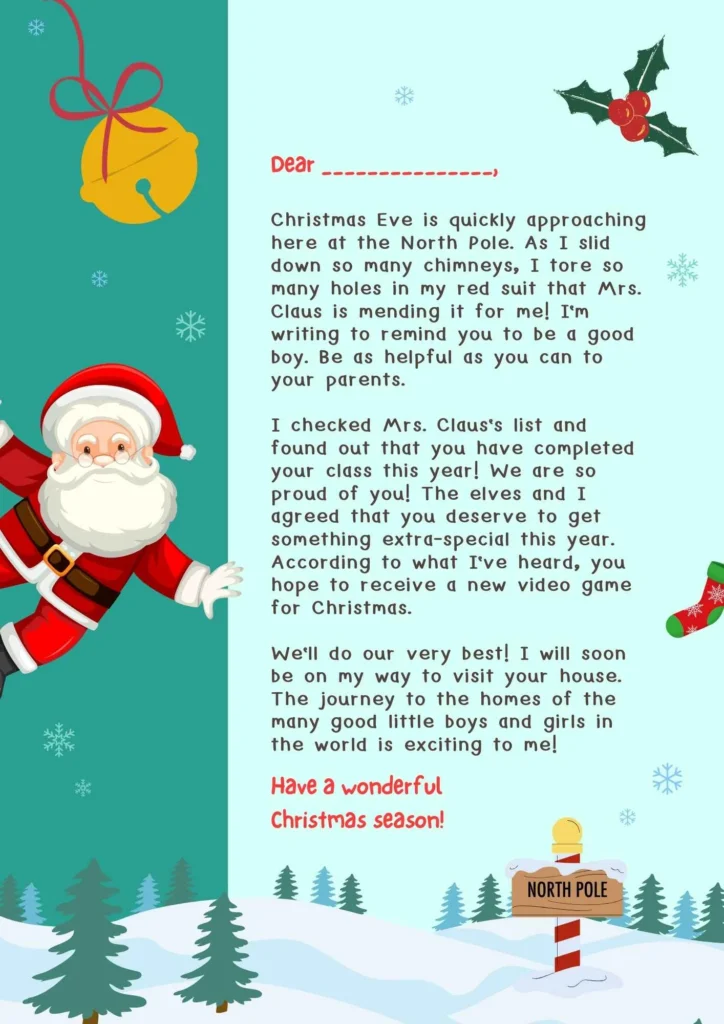 Green Christmas Snowy Santa Letter