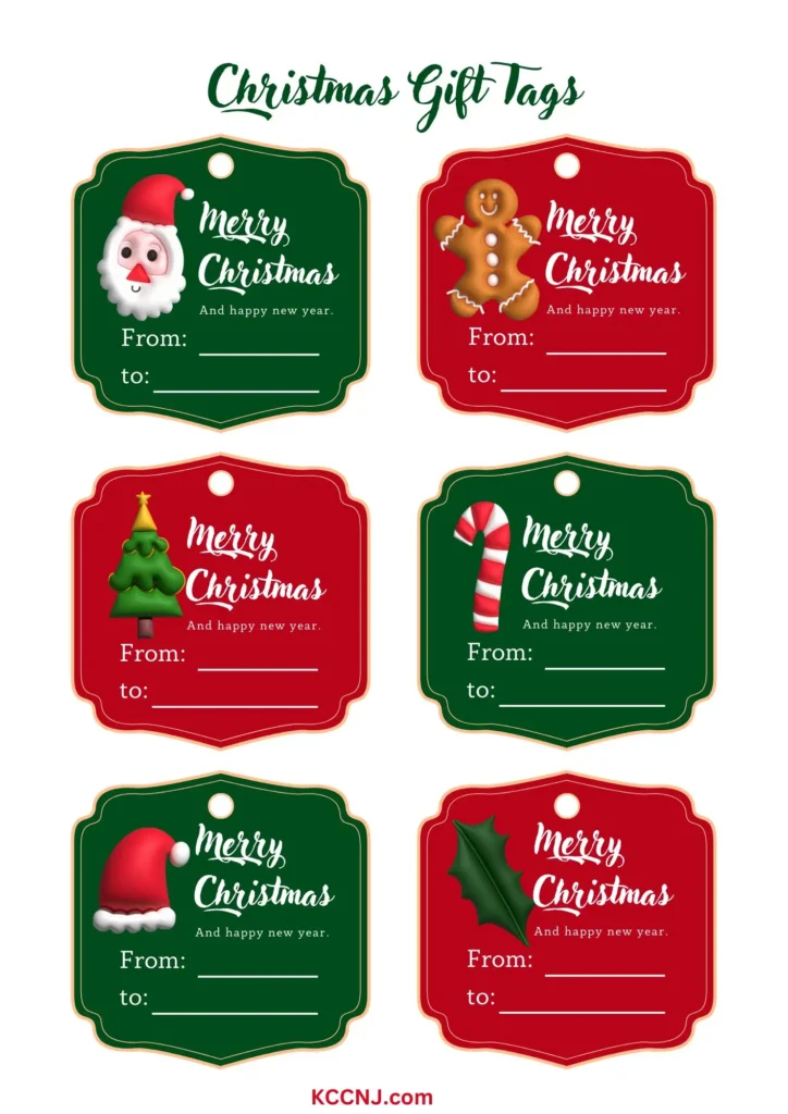 Green Red Gifts tags for Christmas