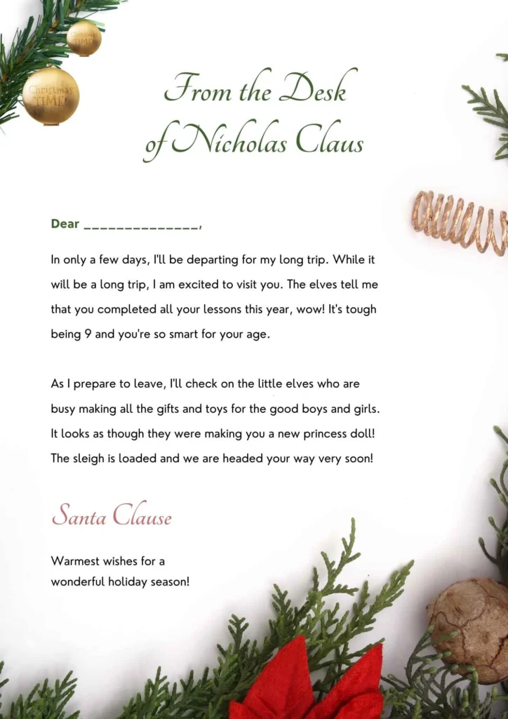 Green and White Christmas Santa Letter