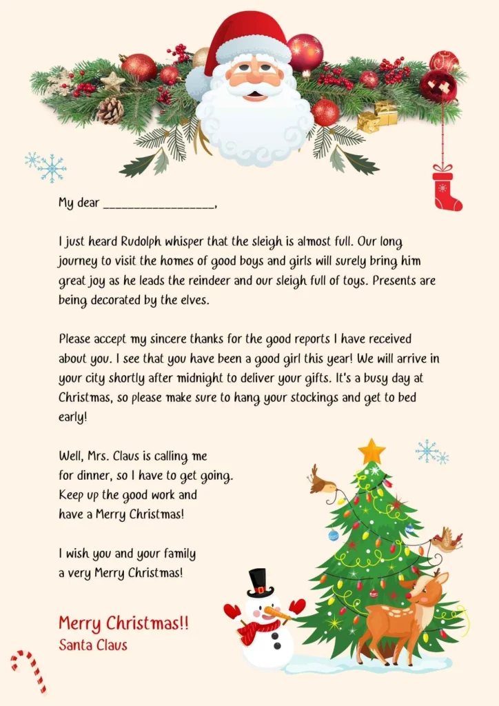 Ivory Festive Christmas Santa Letter