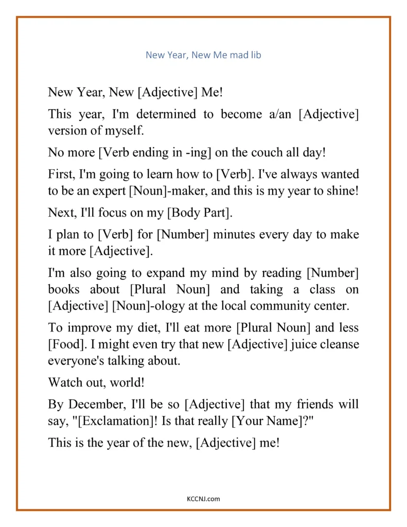 New Year, New Me Mad Lib