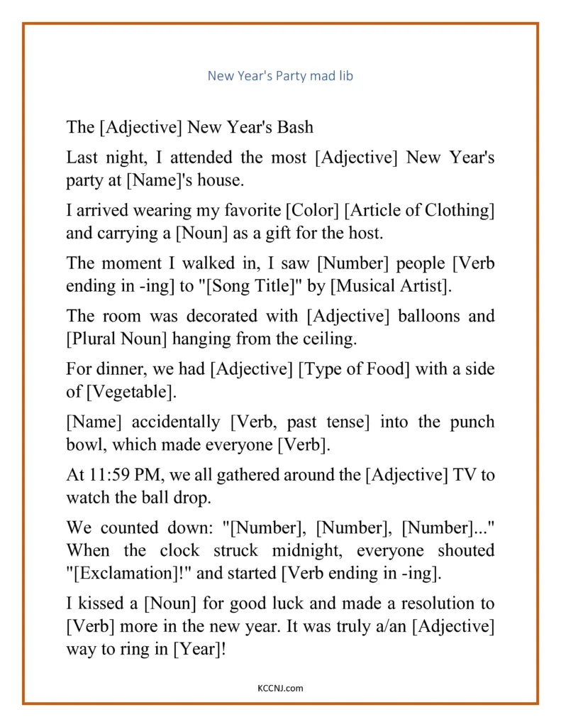 New Year's Party Mad Lib