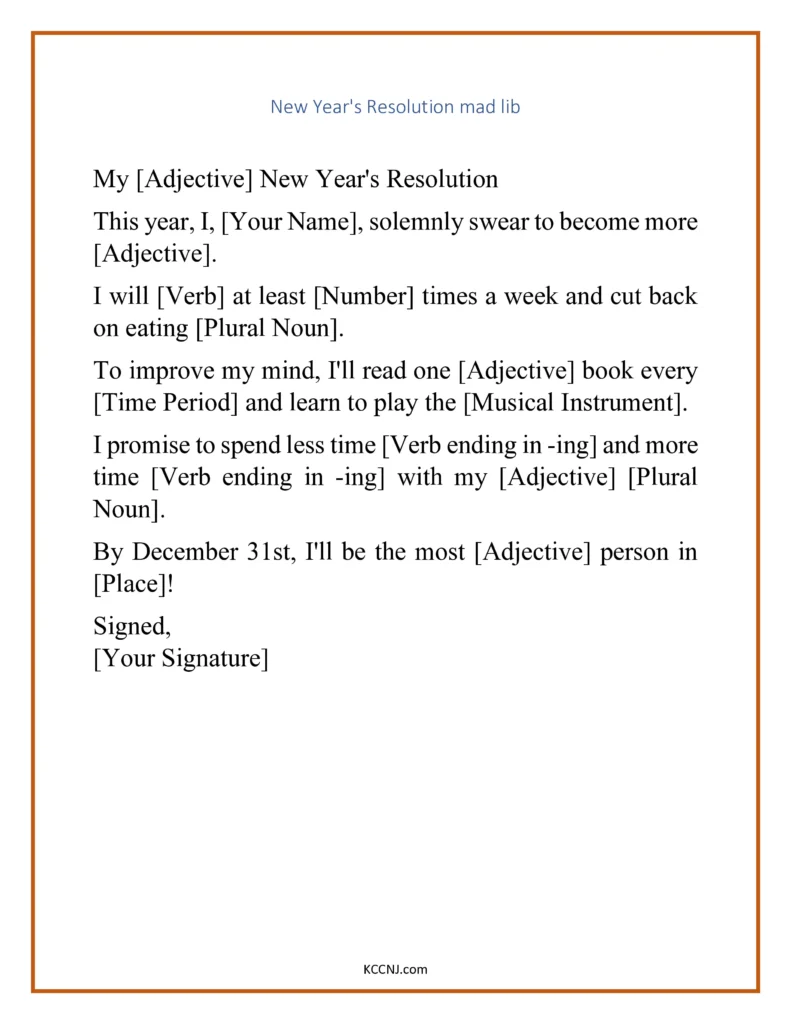 New Year's Resolution Mad Lib