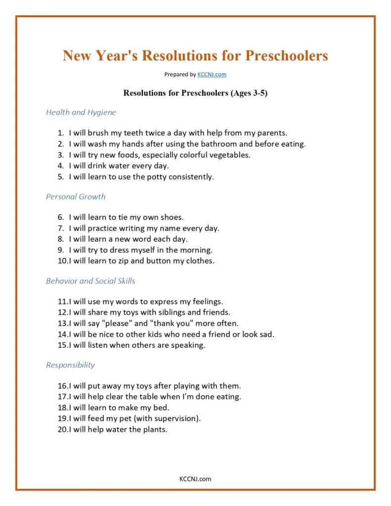 New Year's Resolutions for Preschoolers