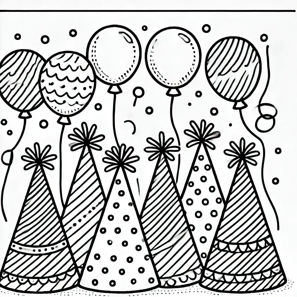 Party Hats and Balloons coloring page