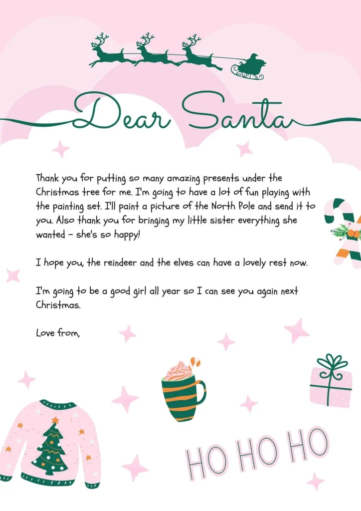 Pink & White Festive Dear Santa Thank You Letter