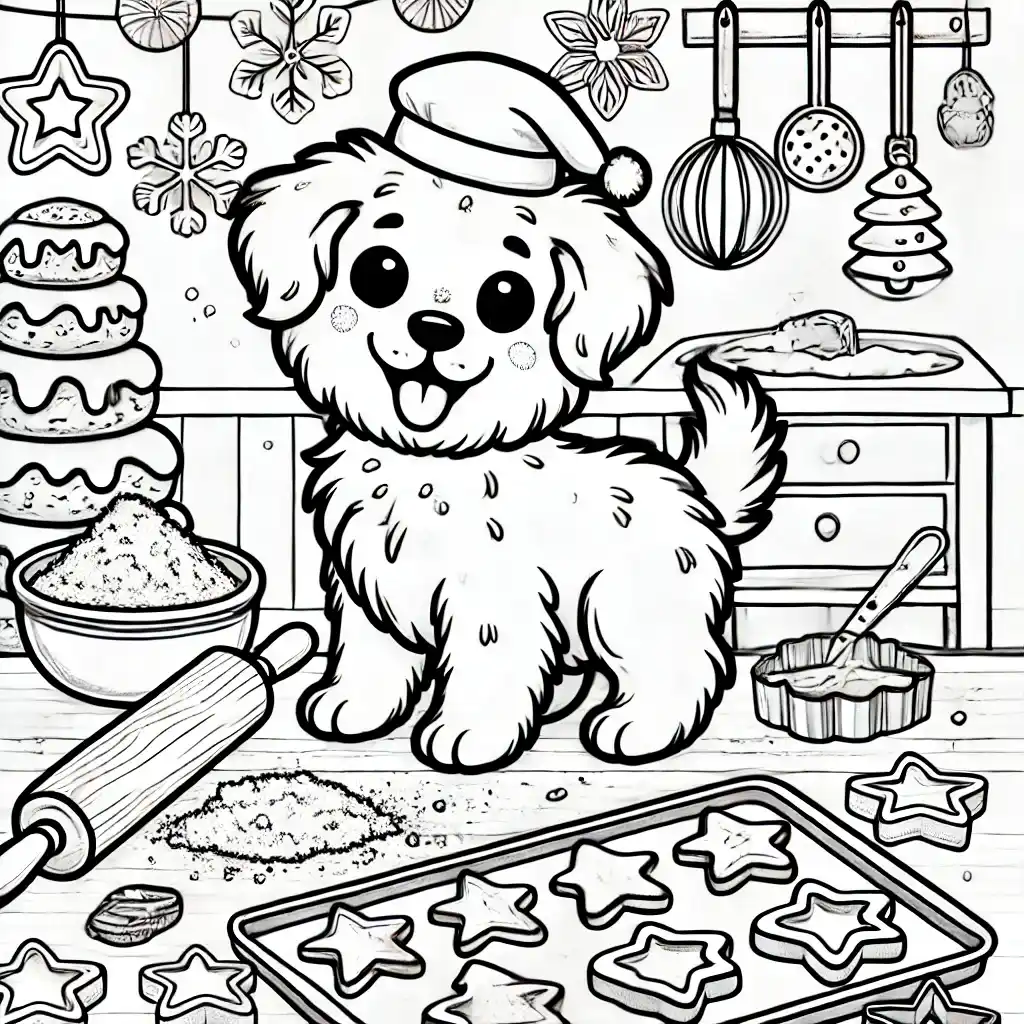 Puppy Baking Christmas Cookies