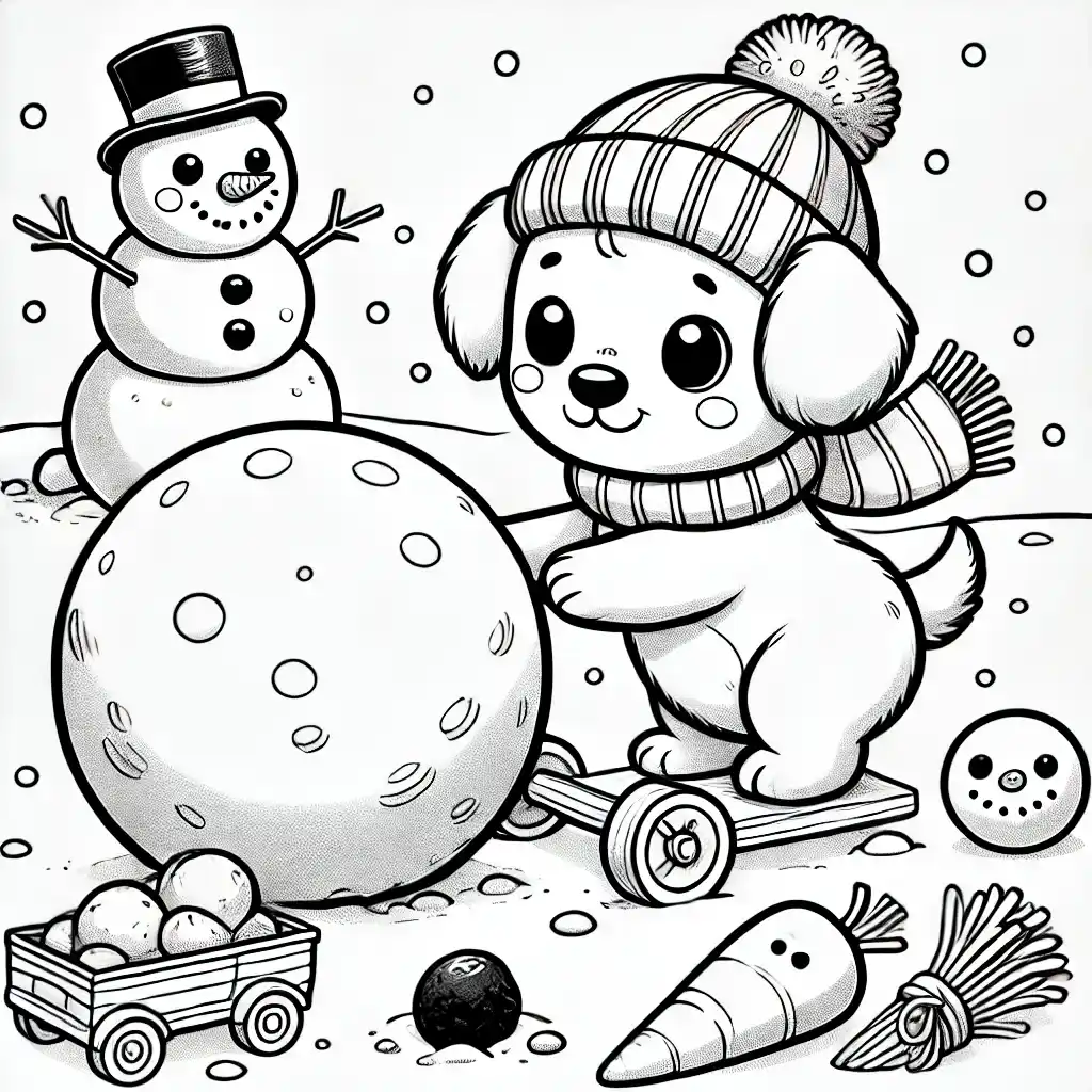 Puppy Building a Snowman