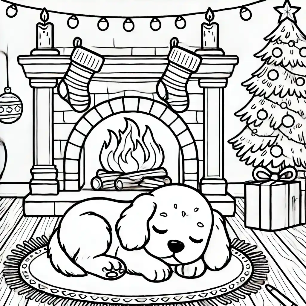 Puppy Napping by the Fireplace