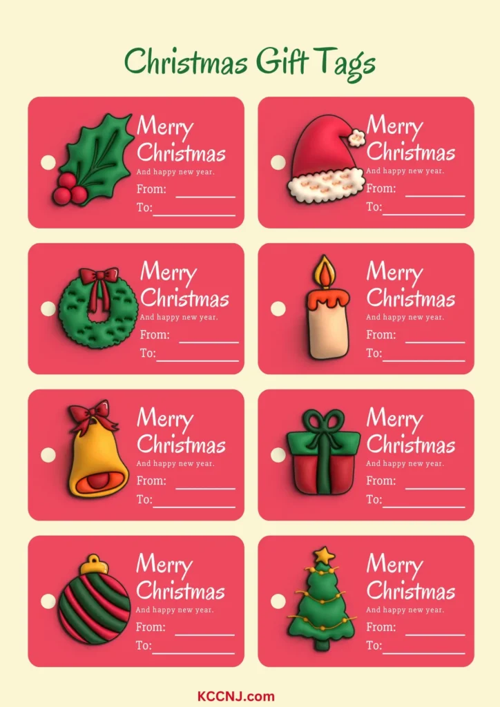 Red Illustrated Christmas Gift Tags