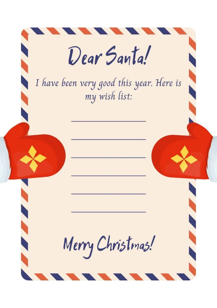 Red Santa Mittens Christmas Wishlist Letter