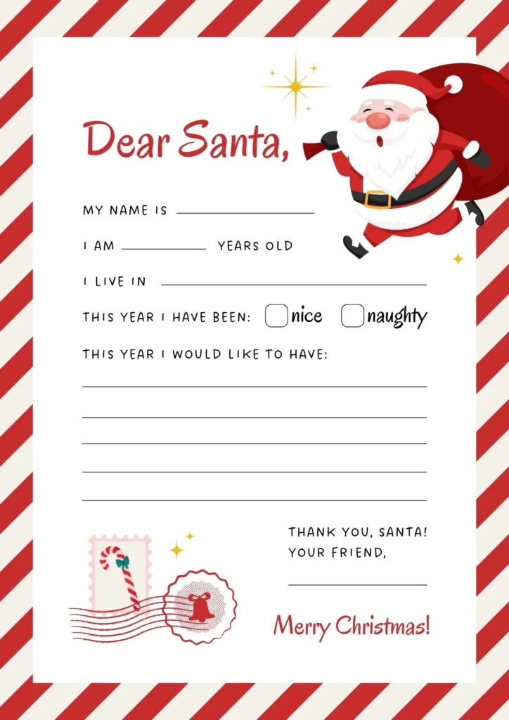 Red and Beige Illustrated Christmas Wish List Kids Santa Letter