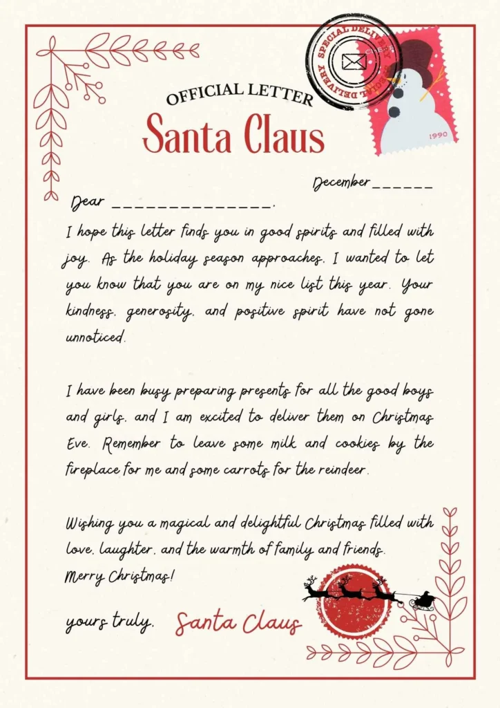 Red and Cream Vintage Christmas Letter from Santa