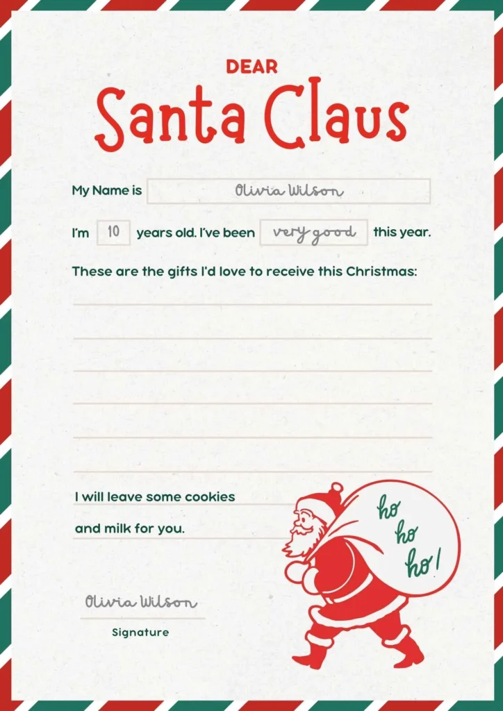 Red and Green Vintage Dear Santa Claus Letter