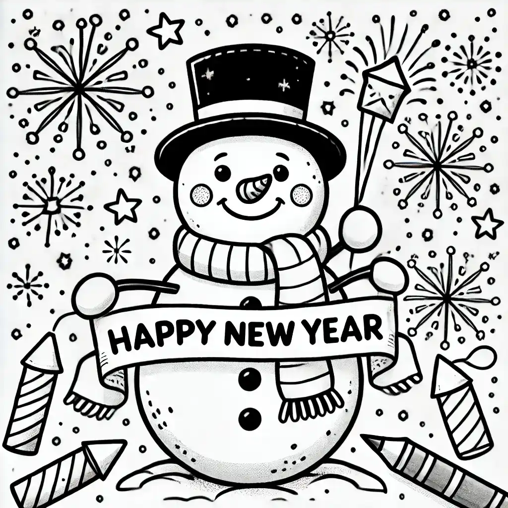 Snowman Celebrating New Year