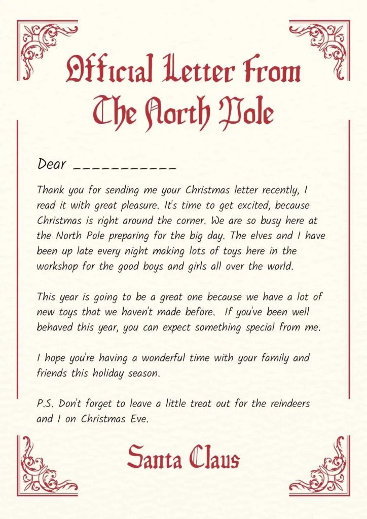 Traditional Old Fashioned Letter from Santa