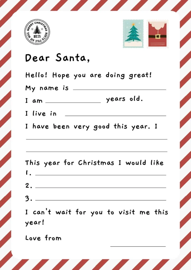 White Red Letter To Santa Worksheet template