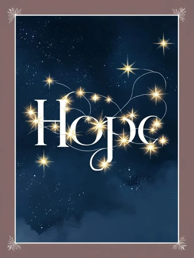 A starry night sky with Hope written in constellation-style dots