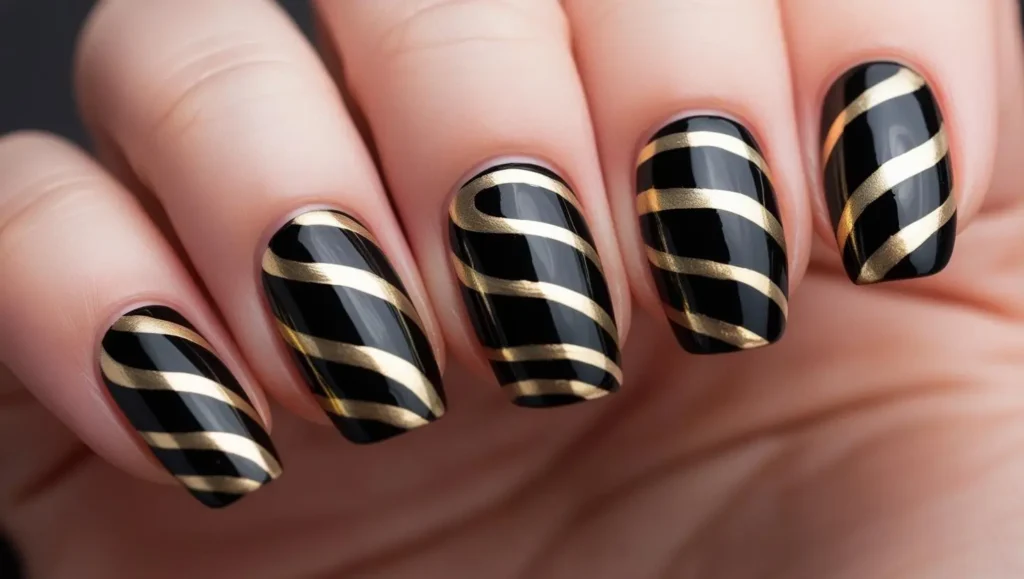 Black and gold serpentine lines