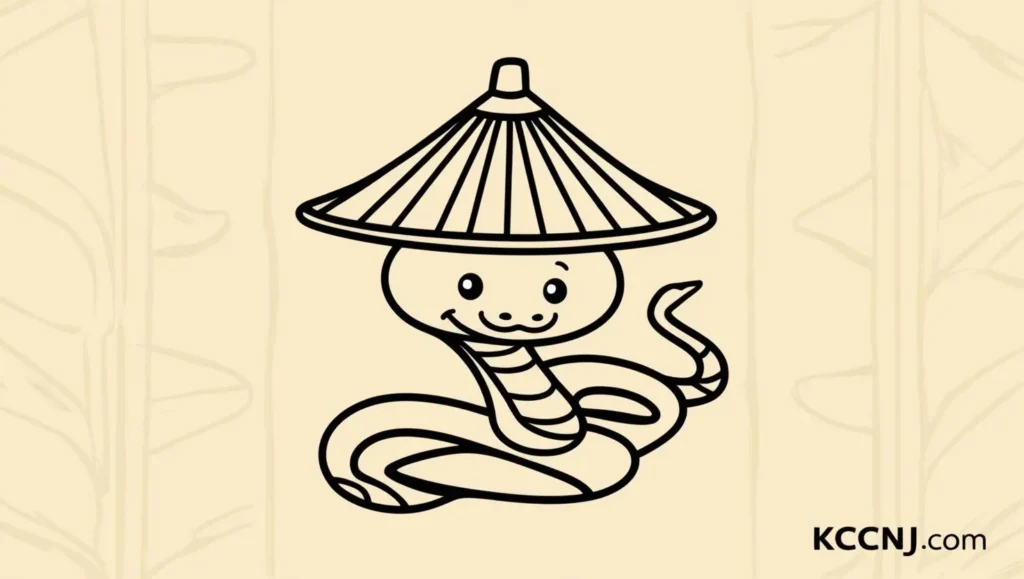 Cartoon snake wearing a traditional Chinese hat