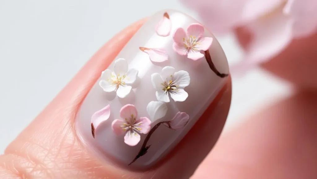 Cherry blossom petals scattered on clear base