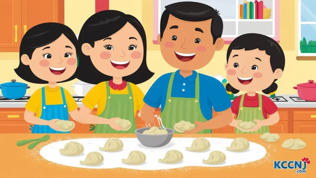 Family making dumplings together