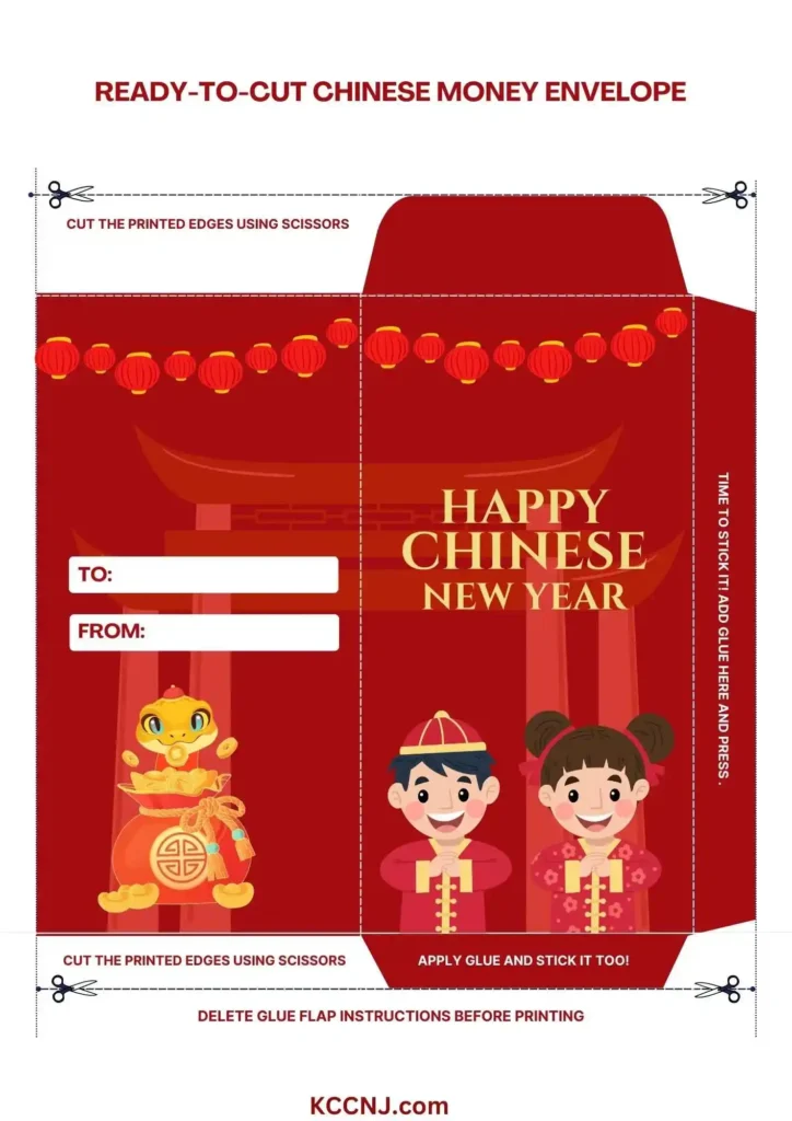 Festive Red Envelope with Kids & Snake