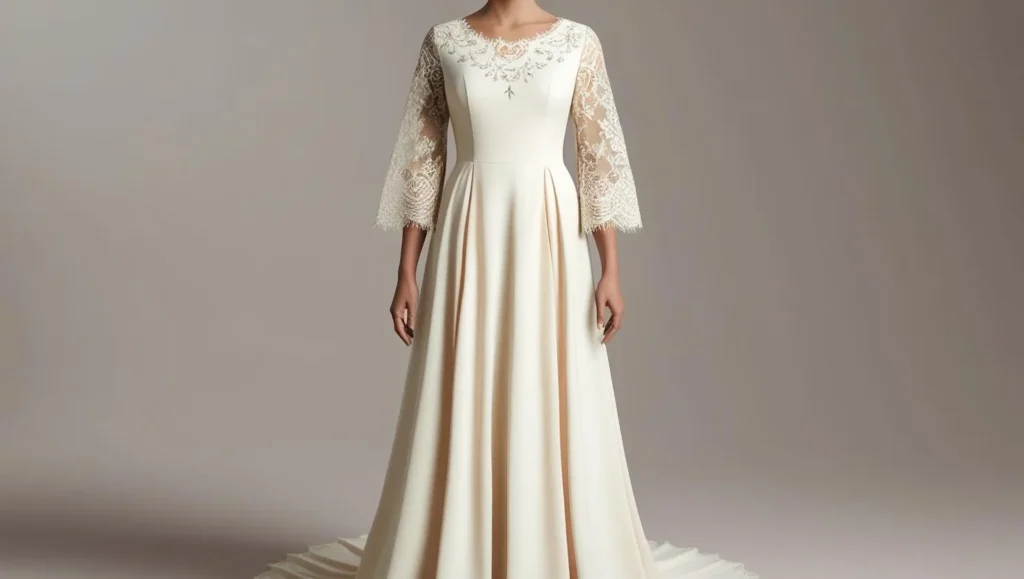 Floor-Length Gown with Lace Sleeves