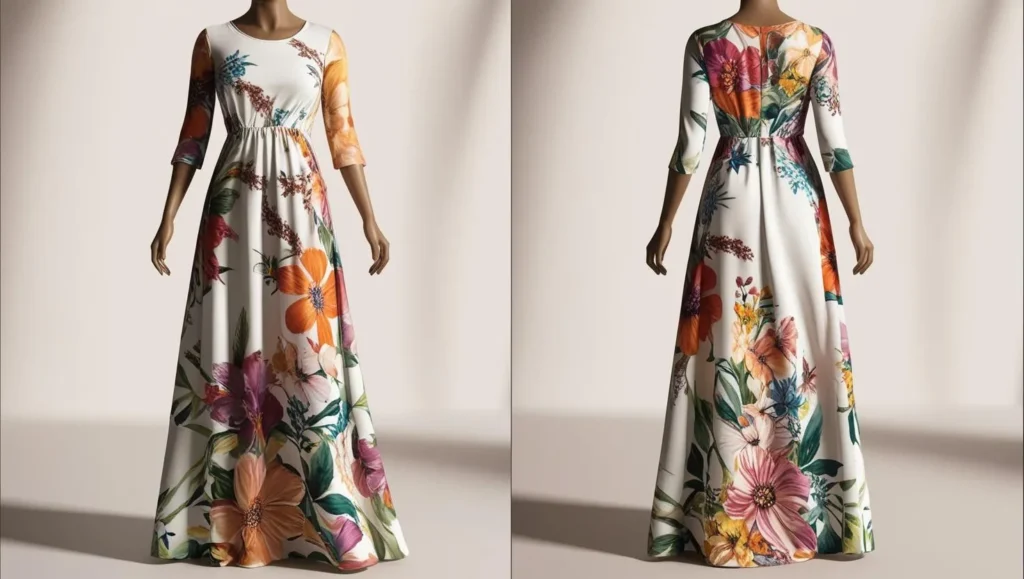 Floral Print Maxi Dress with 3/4 Sleeves