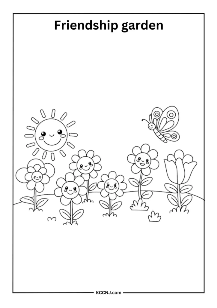 Friendship garden Valentines day coloring page