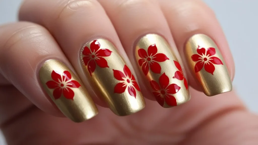 Gold base with red floral designs