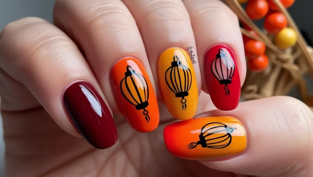 Gradient red to orange with lantern silhouettes