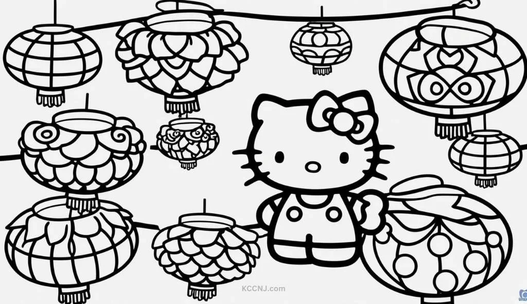 Hello Kitty along with symbols like lanterns