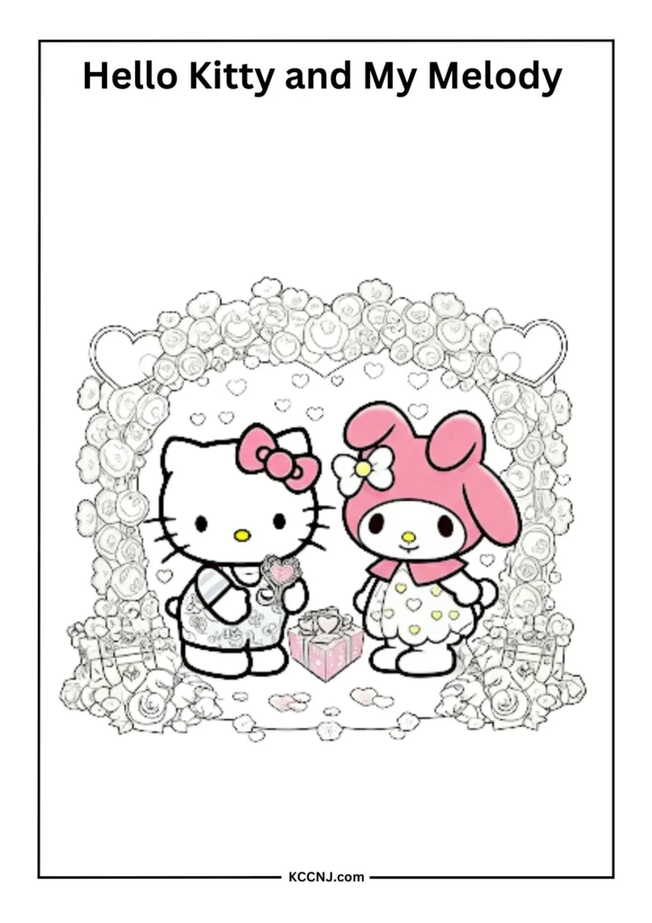 Hello Kitty and My Melody exchanging Valentine's cards