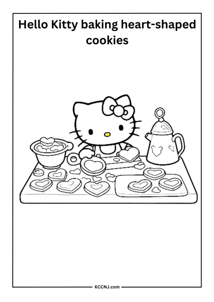 Hello Kitty baking heart-shaped cookies