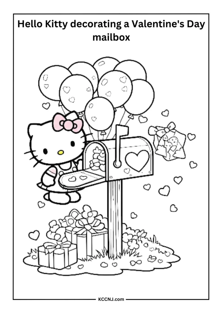 Hello Kitty Decorating a Valentine's Day Mailbox