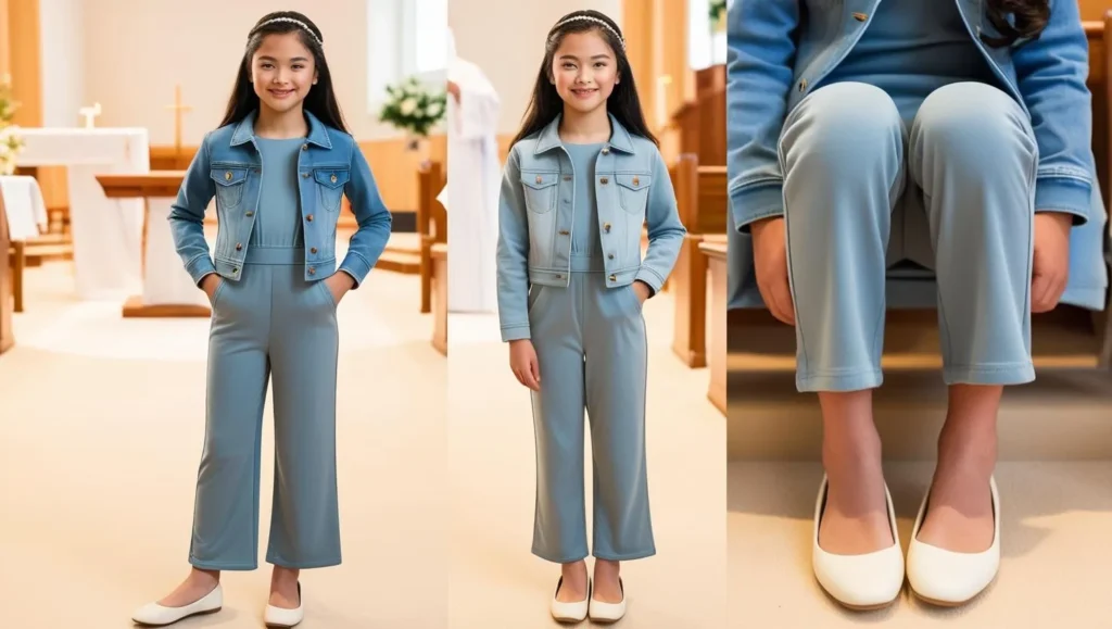 Jumpsuit with Denim Jacket and Ballet Flats