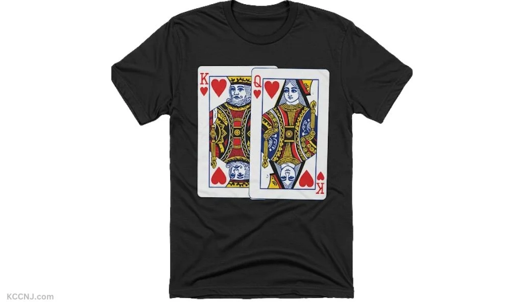 "King" and "Queen" of hearts playing card shirts