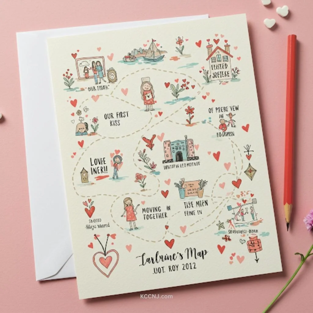 Love Journey Map hand drawn valentines day card