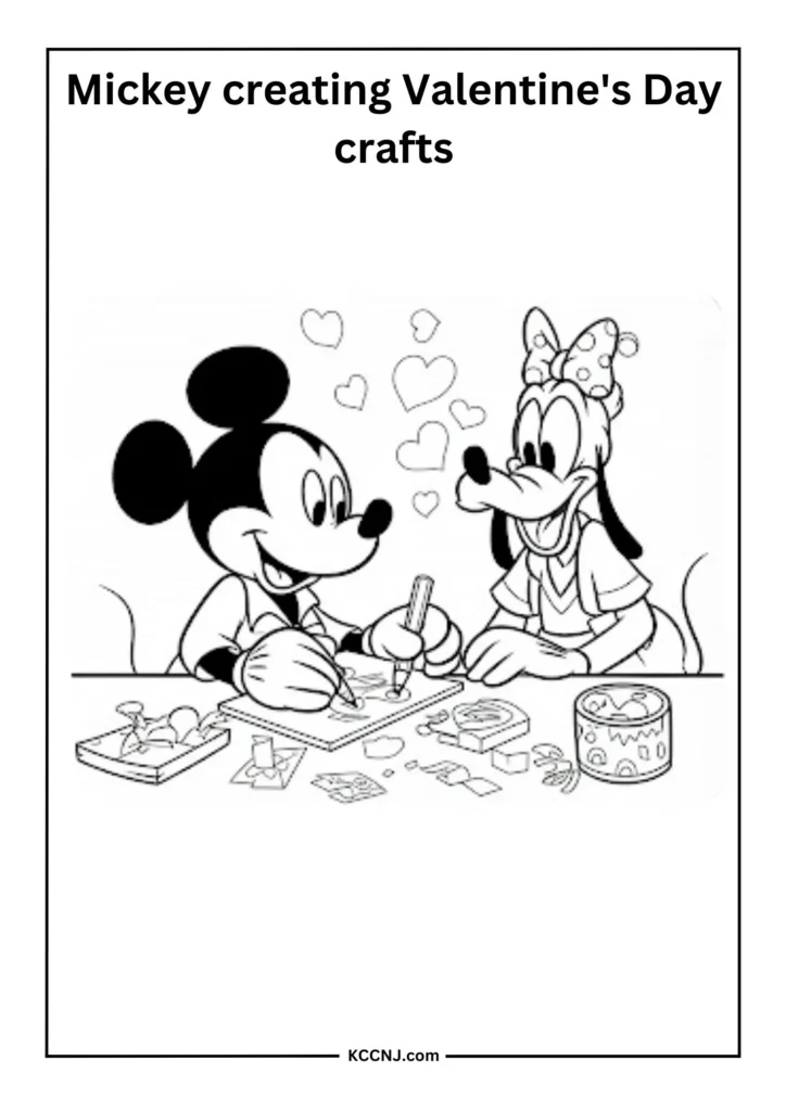 Mickey creating valentines day crafts