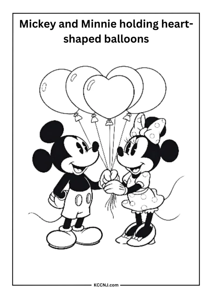 Mickey and Minnie Holding Heart-shaped Balloons