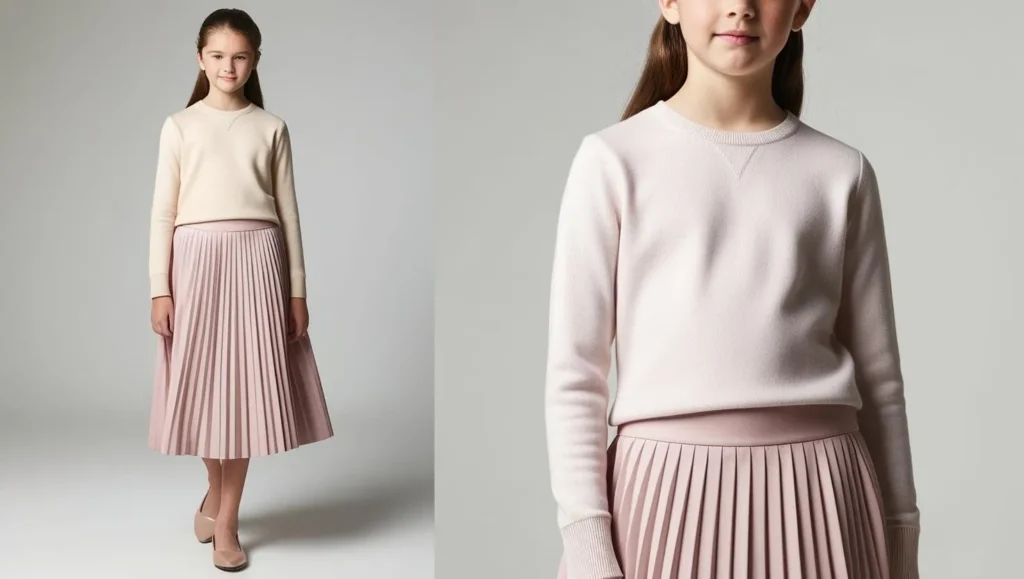 Pleated Midi Skirt with Fitted Sweater